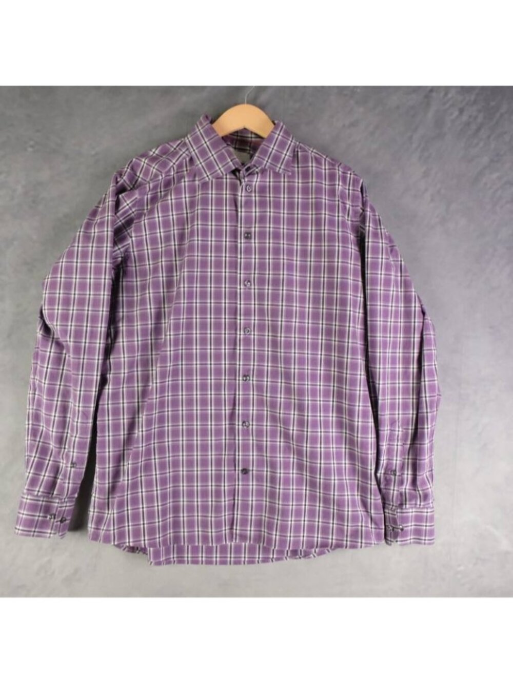 Eton Shirt Men's XL Purple White Black Plaid Contemporary Fit Casual Button Up